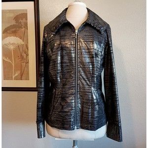 Chico's Zenergy Size 0(S) Metallic Reptile Print Jacket Silver Black Un…